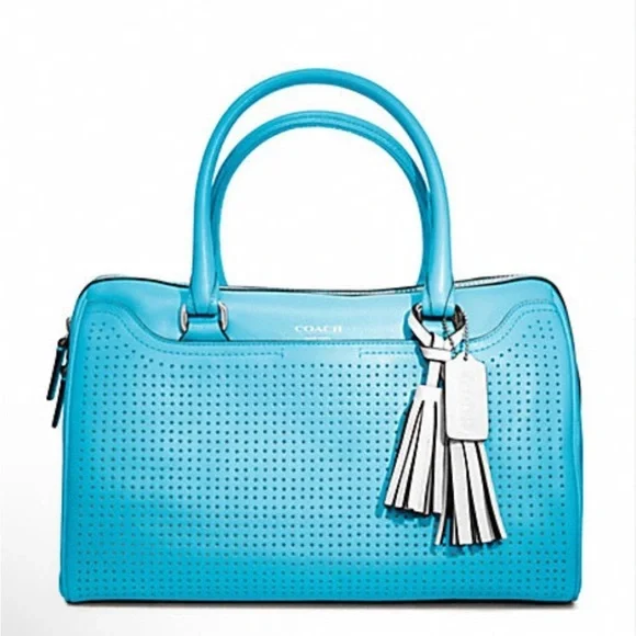 COACH Legacy Haley Perforated Satchel Bag Robin Blue Hangtag Style # 23577 - Picture 1 of 16